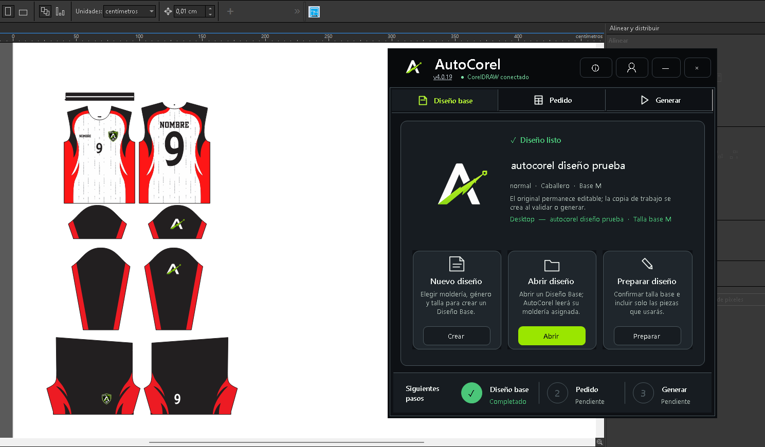 Diseño base abierto en AutoCorel 4.0.19 y CorelDRAW